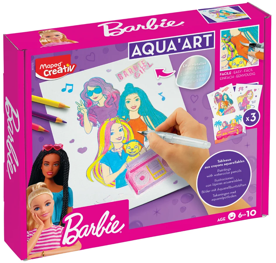 Aquarelles pour enfants - Maped Creativ - Barbie - Crayons aquarellables - Pinceau à eau - 3 affiches - Jeux - Jouets