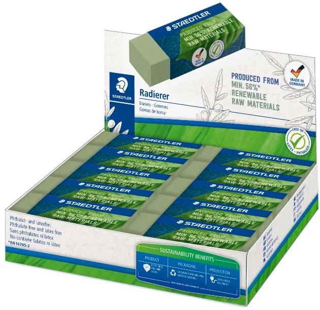 STAEDTLER Gomme, 43 x 19 x 13 mm, vert olive, présentoir 30