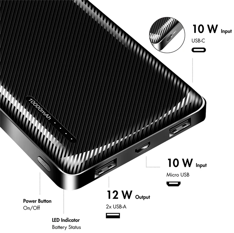 LogiLink Powerbank, 10.000 mAh, 2 USB-A, noir