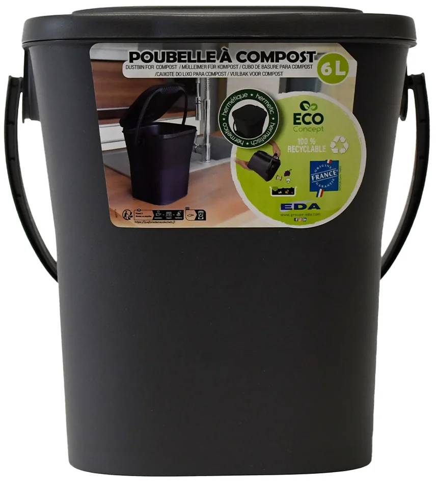EDA Poubelle à compost, 6 litres, anthracite
