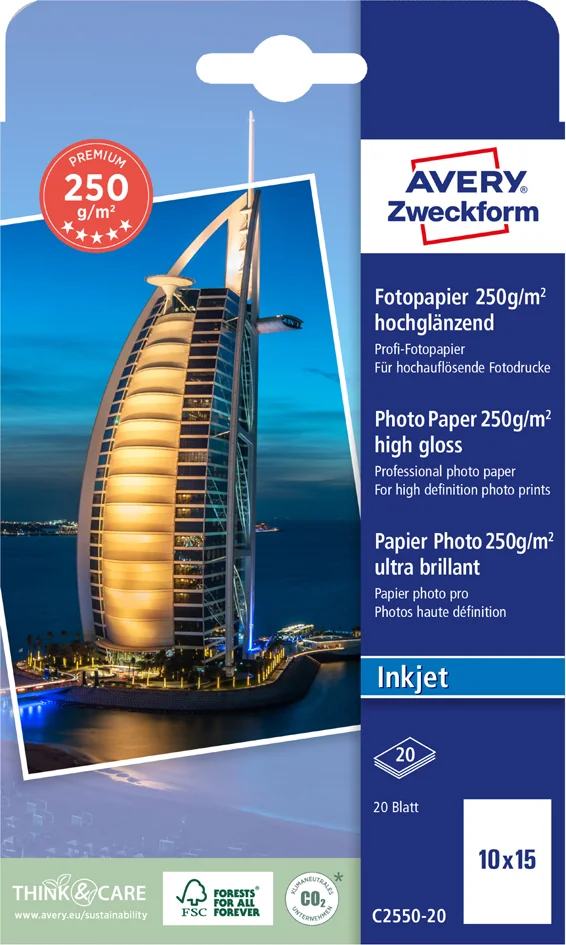 AVERY Zweckform Papier photo jet d'encre PREMIUM, 10 x 15 cm