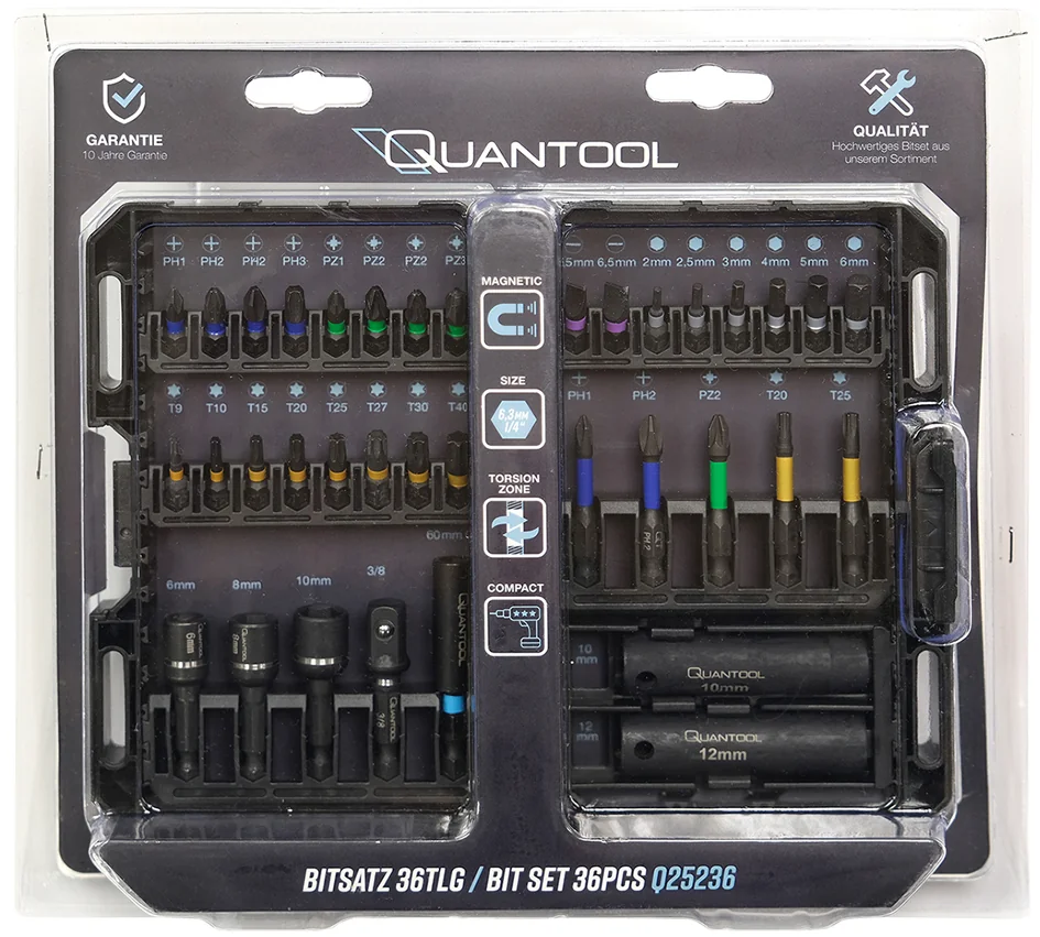 QUANTOOL Jeu d'embouts, 36 pièces, dans une boîte plastique