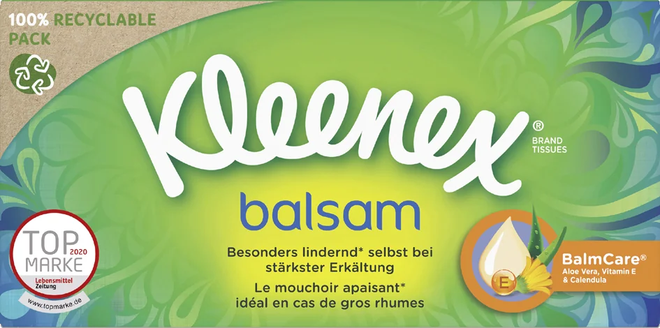 Kleenex Mouchoirs Balsam, 4 couches, blanc, boîte de 56