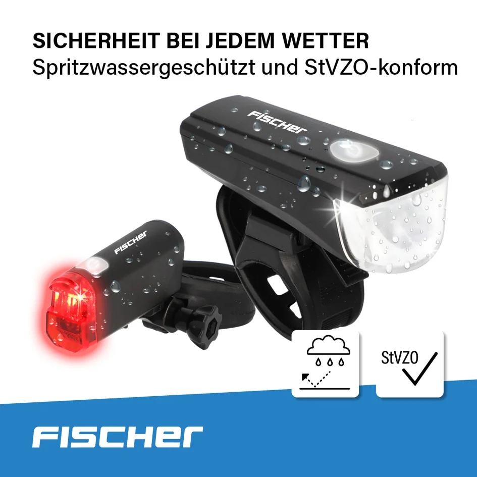 FISCHER Kit d'éclairage LED pour vélo, à piles, 20 lux