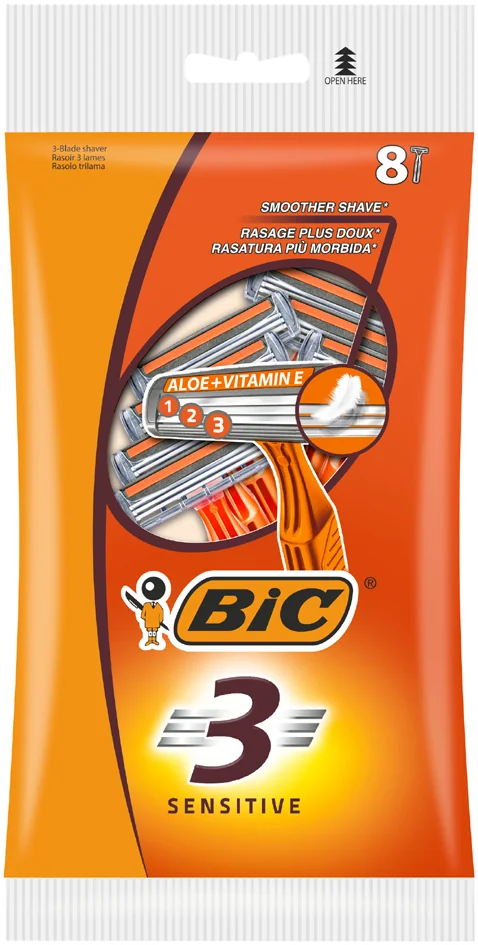 BIC Rasoir jetable 3 Sensitive, pour hommes, pack de 8
