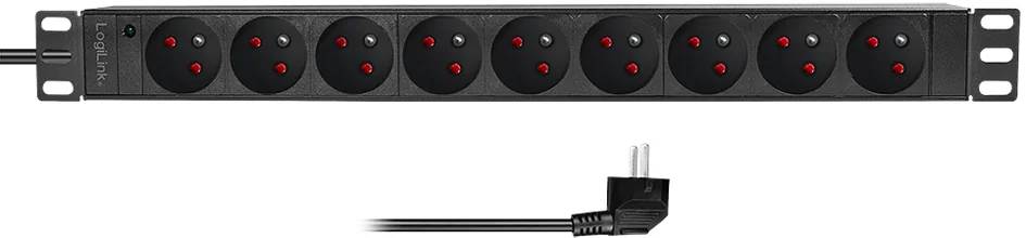 LogiLink Multiprise 19', 9 prises, sans interrupteur, noir