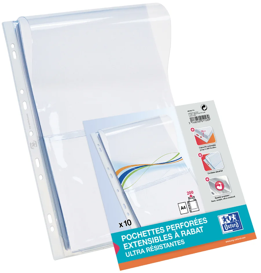 Oxford Pochettes perforées à soufflet, A4, PVC, 0,3 mm Grand Paris Fournitures Oxford Pochettes perforées à soufflet, A4, PVC, 0,3 mm – Image 2