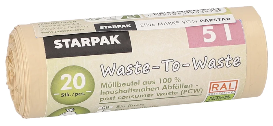 STARPAK Sac poubelle 'Waste-to-Waste', 18 litres, marron