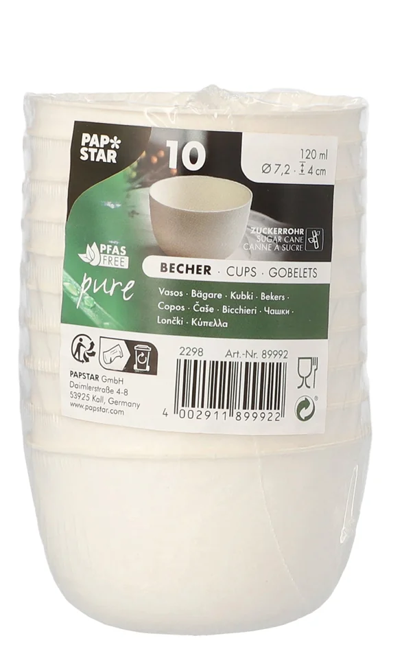 PAPSTAR Bol en canne à sucre 'pure', rond, 175 ml, set de 10