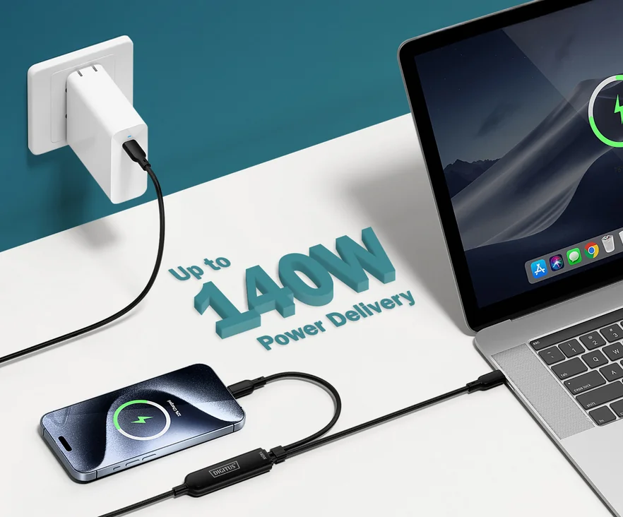 DIGITUS Câble de charge USB-C 2 en 1, 140 W, 1,8 m, noir