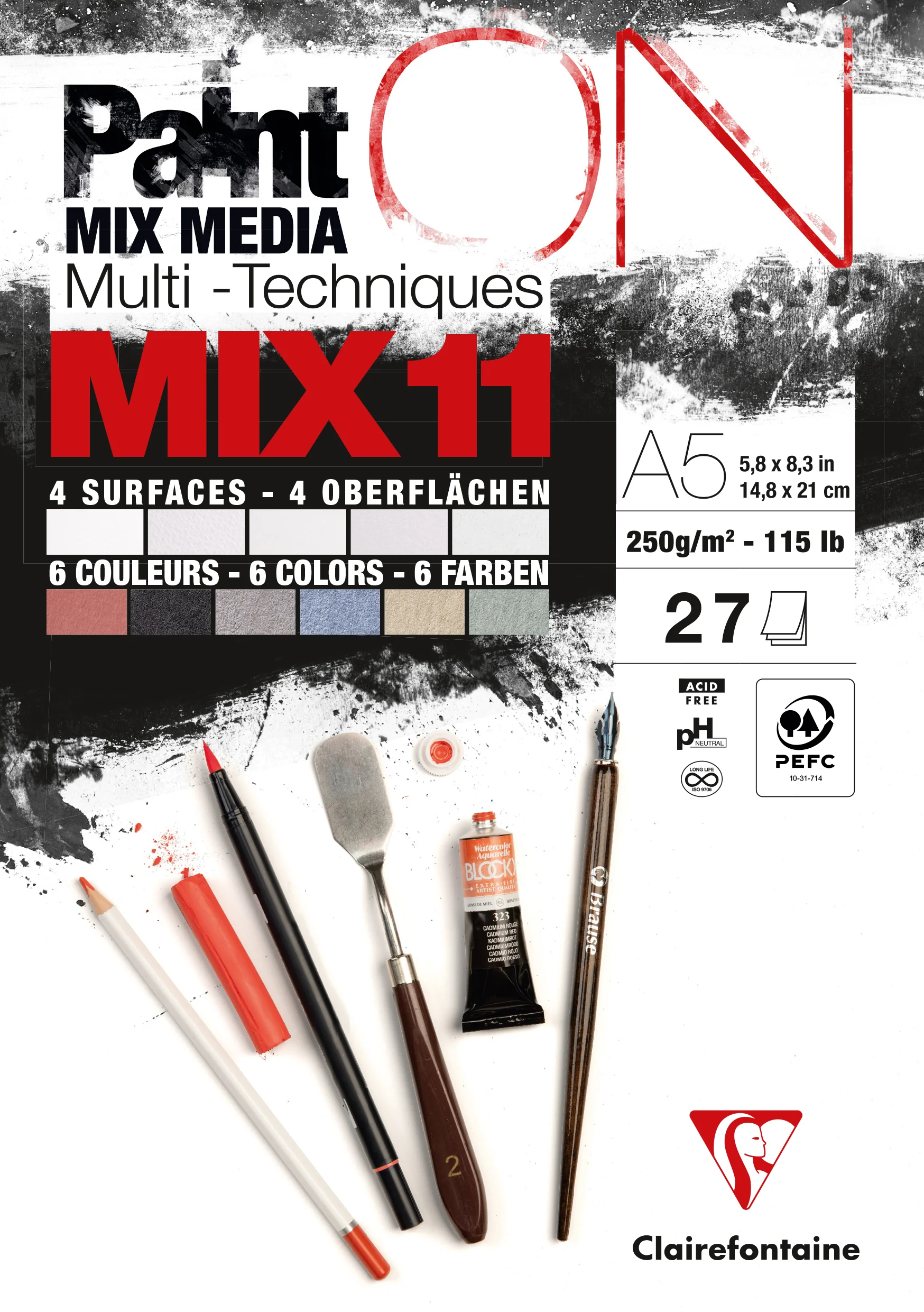 Clairefontaine Bloc papier dessin Paint'ON MIX9, A5