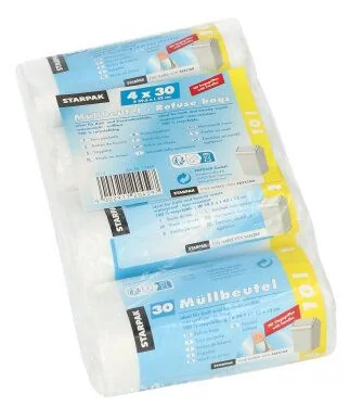 STARPAK Sac poubelle HDPE, 10 litres, transparent